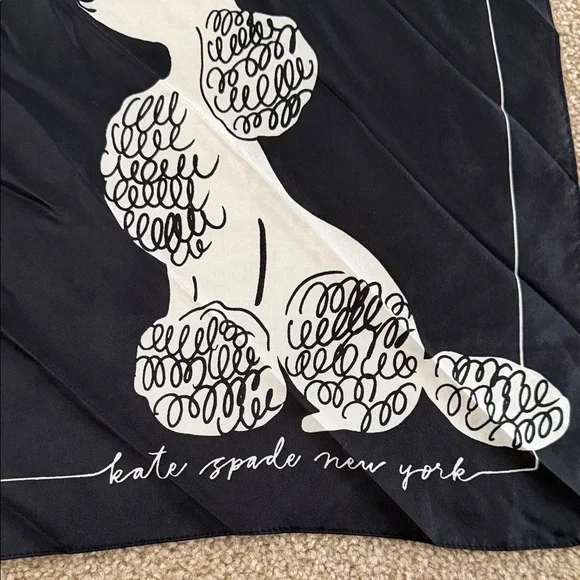 Kate Spade New York Black & White Poodles Silk Scarf ~30x30 NWT - Picture 2 of 7